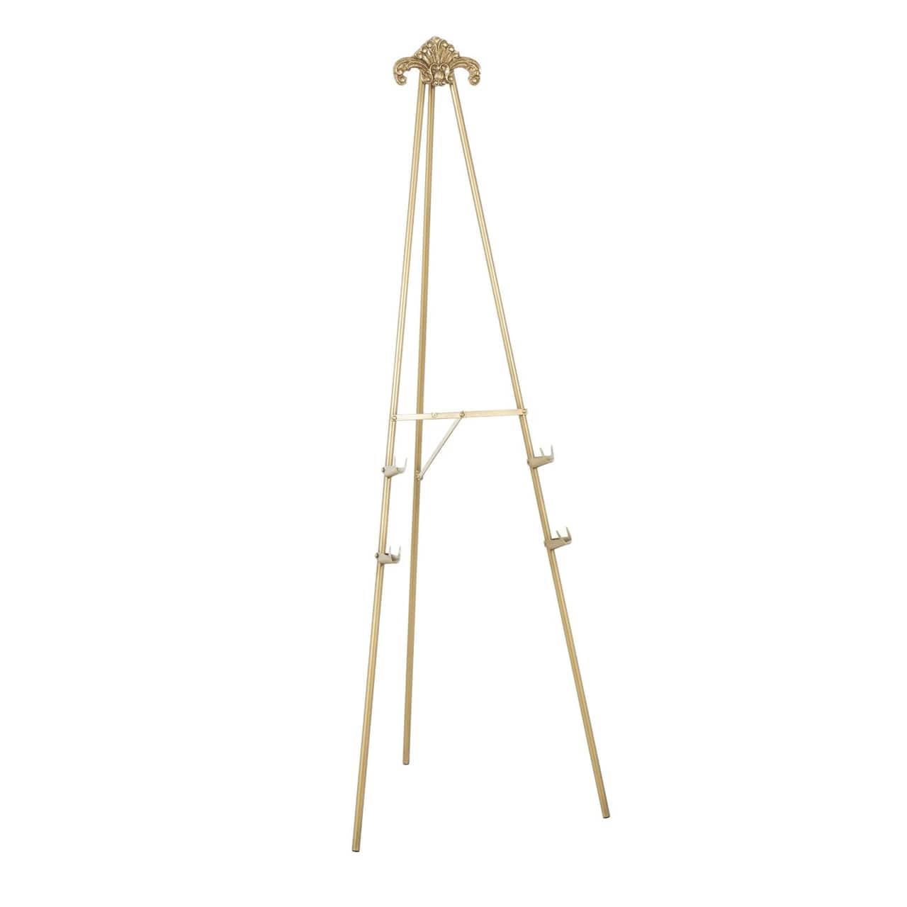 55.25" Gold Metal Large Foldable 2-Tier Display Easel with Scroll Finial